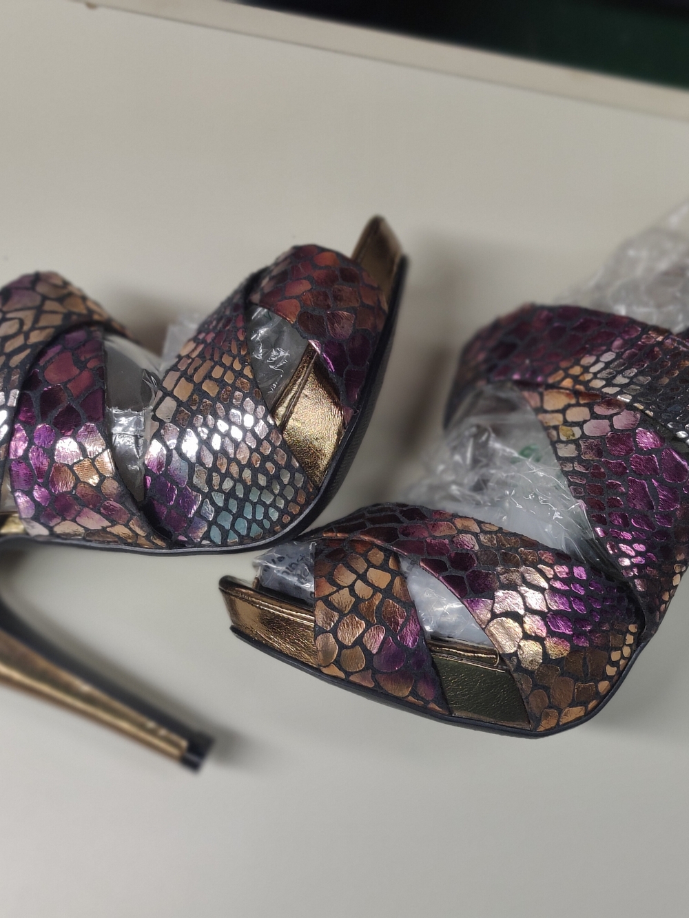 Women's Metallic Multi-Color Snakeskin High Heel Sandals